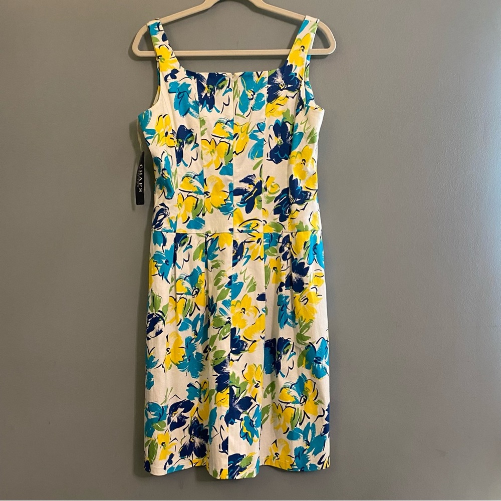 NWT Chaps Sleeveless Square Neck Fit and Flare White Blue Floral Dress Sz 14 - Picture 6 of 9